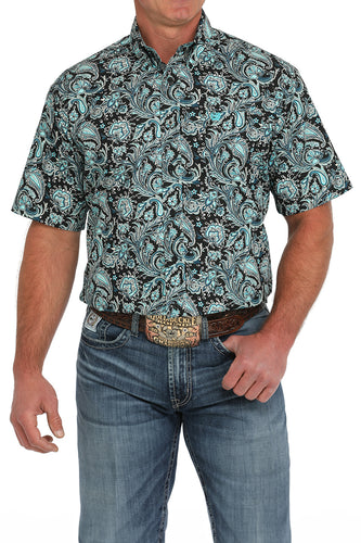 Pard's Western Shop Cinch Men's Black/Turquoise Paisley Print Short Sleeve Button-Down Shirt