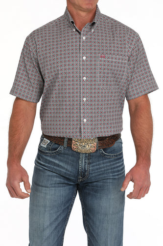 Pard's Western Shop Cinch Men's Red/Black/White Medallion Print Short Sleeve ArenaFlex Button-Down Shirt