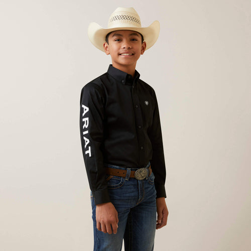 Pard's Western Shop Boy's Ariat Black Button-Down Team Shirt with White Logo