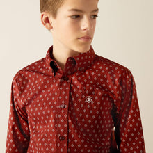 Ariat Pax Classic Fit Burgundy Diamond Print Button-Down Shirt for Boys