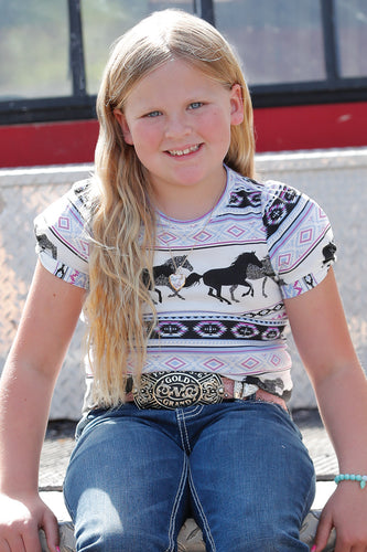 Cruel Girl Pink/White/Black Aztec Horses Tee for Girls
