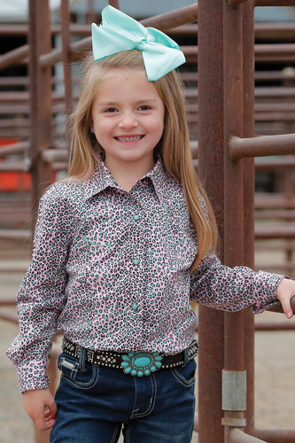 Pard's Western Shop Cruel Girl Pink/Turquoise Leopard Print Western Snap Blouse for Girls