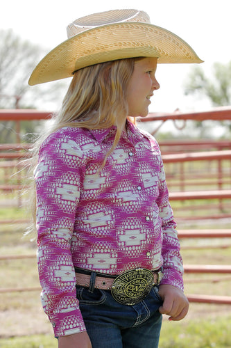 Pard's Western Shop Cruel Girl Pink/Aztec Print Western Snap Blouse for Girls