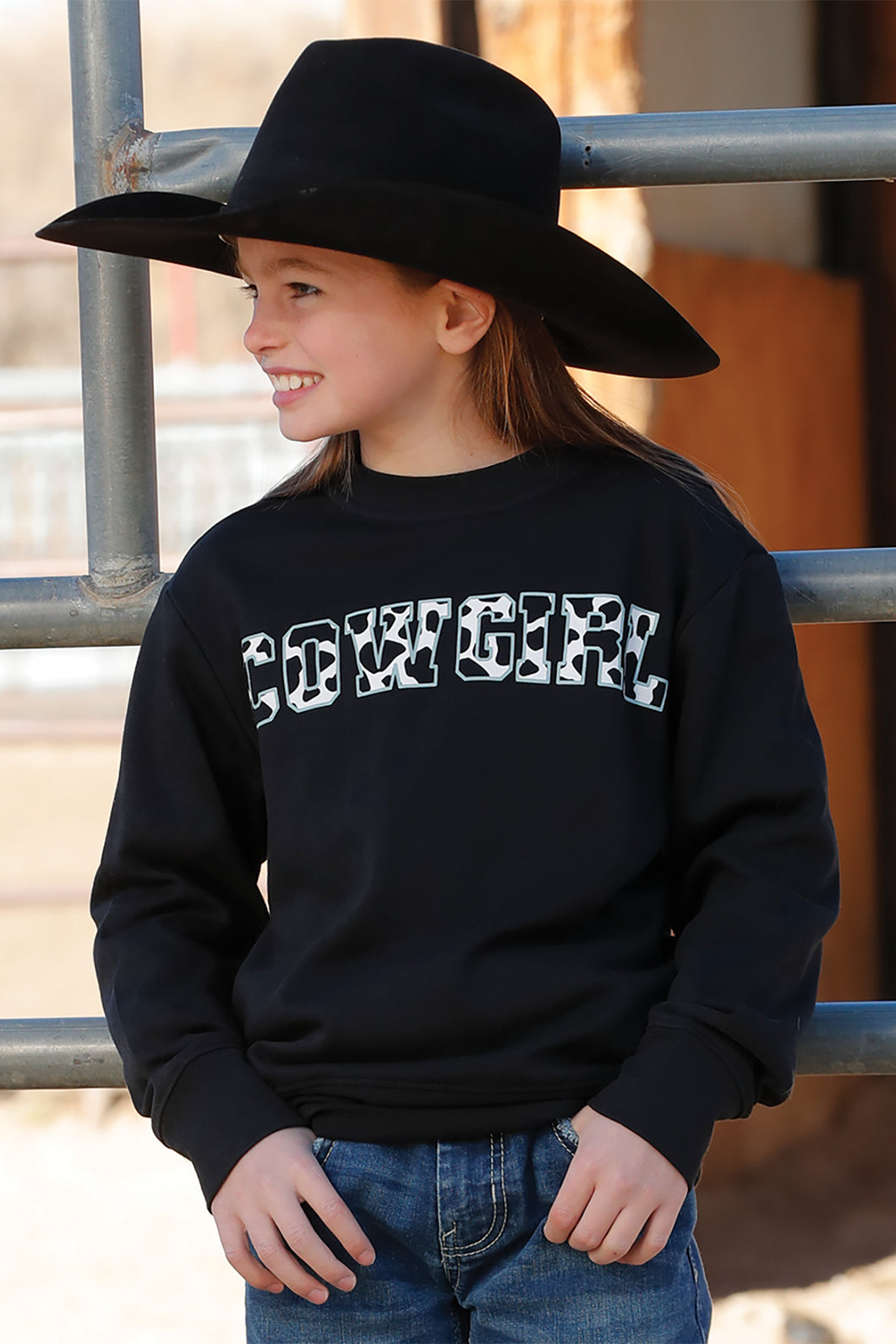 Pard's Western Shop Girls Cruel Girl Black Crew Neck Sweatshirt with Black/White 