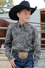 Pard's Western Shop Cinch Black/Blue/White Paisley Print Button-Down Shirt for Boys