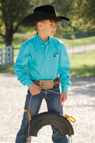 Pard's Western Shop Cinch Boy's Solid Turquoise Button-Down Shirt