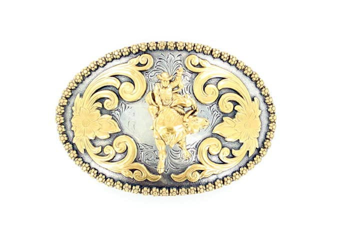 Pard's Western Shop Nocona Oval Bullrider Buckle with Gold Berry Edge