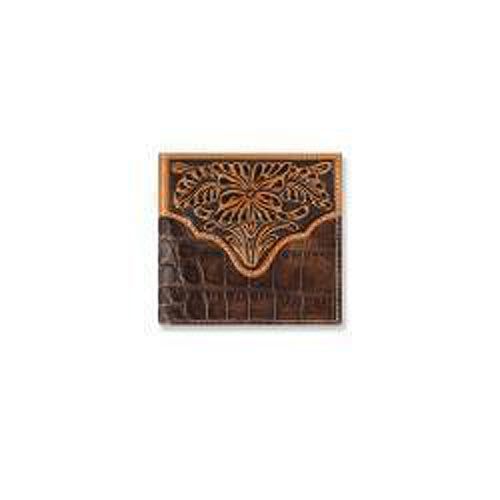 Pard's Western Shop Ariat Brown Croc Textured Bifold Wallet with Floral Overlay