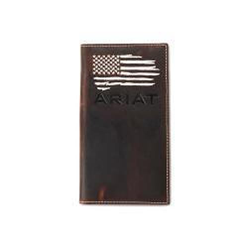 Pard's Western Shop Ariat Distressed Brown Rodeo Wallet with Embroidered American Flag