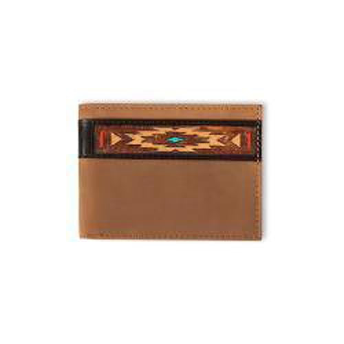 Pard's Western Shop Ariat Aged Bark Bifold Wallet with Southwestern Overlay