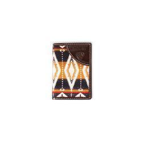 Pard's Western Shop Ariat Brown Trifold Wallet with Brown Southwestern Pattern Fabric Inlay