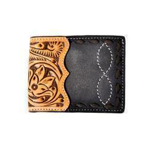 Pard's Western shop 3D Brown Floral Tooled & Black Rough Out Flip Style Bifold Wallet