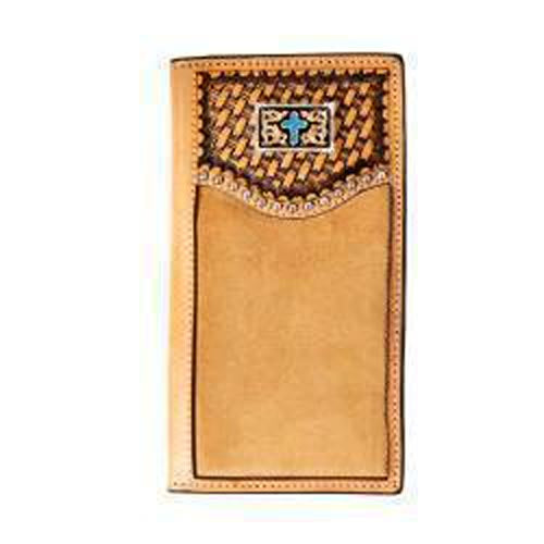 Pard's Western Shop 3D Tan Rodeo Wallet with Turquoise Cross Concho