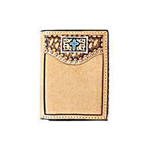 Pard's Western Shop 3D Tan Trifold Wallet with Turquoise Cross Concho