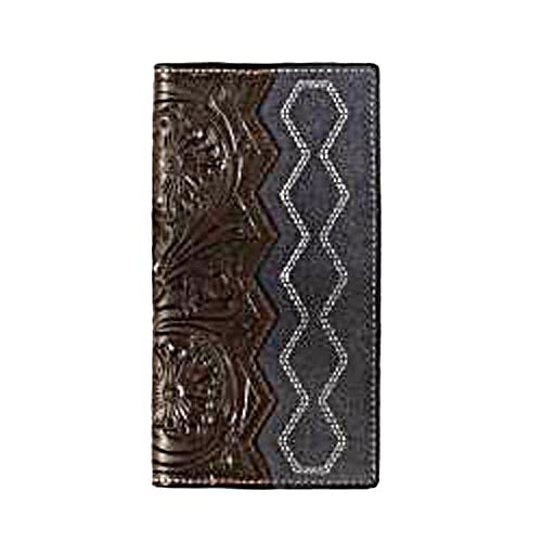 Pard's Western Shop 3D Brown Floral Tooled Rodeo Wallet with Dark Navy Boot Stitched Rough Out Side