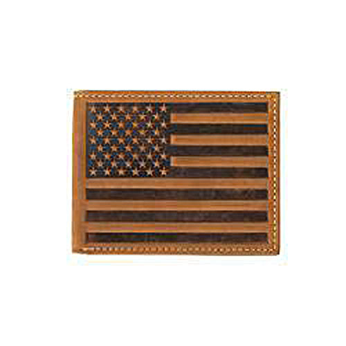 Pard's Western shop Nocona Brown Embossed American Flag Bifold Wallet