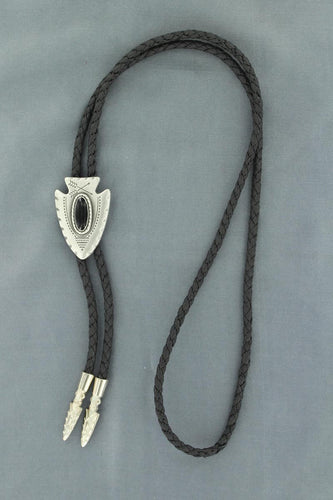 Pard's Western Shop Double S Antiqued Silver Arrowhead Bolo Tie with Black Stone Center 