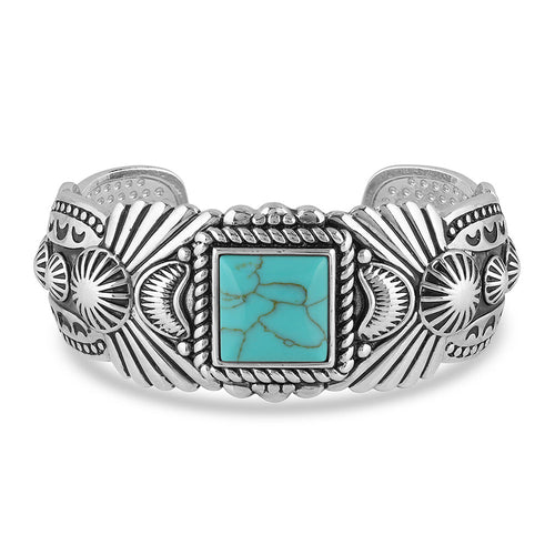 Pard's Western Shop Montana Silversmiths Flourished Turquoise Cuff Bracelet 