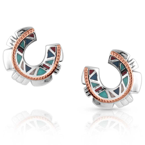 Pard's Western Shop Montana Silversmiths Western Mosaic Horseshoe Earrings