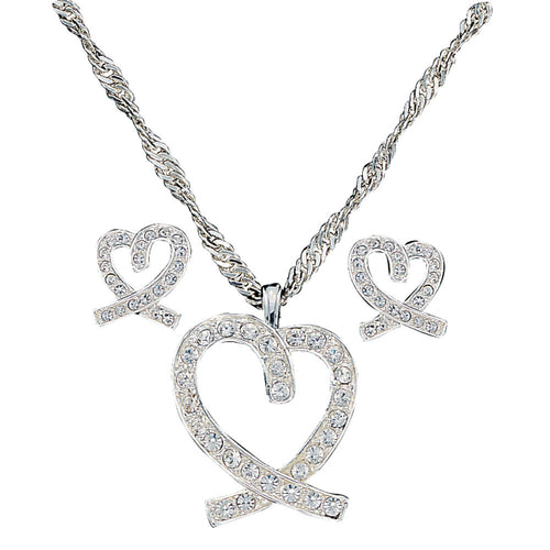Pard's Western Shop Montana Silversmiths A Caring Heart in Clear Rhinestones Necklace & Earrings Set