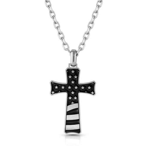 Pard's Western Shop Montana Silversmiths Inspirational Patriotism Cross Necklace