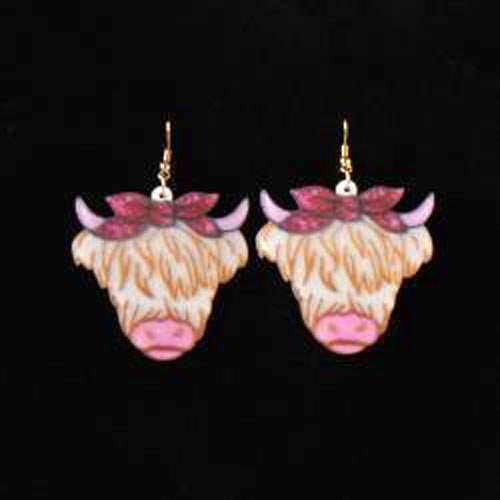 Pard's Western Shop Silver Strike Multi Colored Glittery Fluffy Cow Earrings