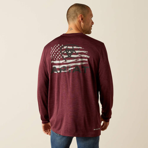 Pard's Western Shop Ariat Men's Burgundy Flag Long Sleeve Breakthru Charger T-Shirt