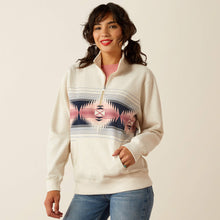 Pard's Western Shop Ariat Women's 1/2 Zip Oatmeal Sweatshirt with Blue/Pink Geometric Border Print