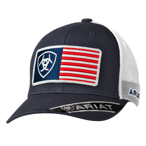 Pard's Western Shop Ariat Navy/White Ballcap with Ariat USA Flag Patch