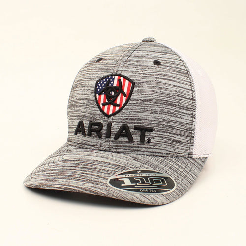 Pard's Western Shop Ariat Grey USA Flag Flexfit 110 Ballcap