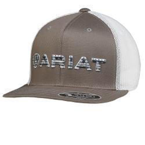 Pard's Western Shop Ariat Grey/White FlexFit 110 Ballcap with Southwest Embroidered 3D Ariat Name