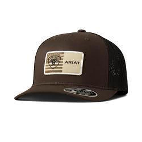 Pard's Western Shop Ariat Brown/Black FlexFit 110 Ballcap with Tan American Flag Ariat Patch