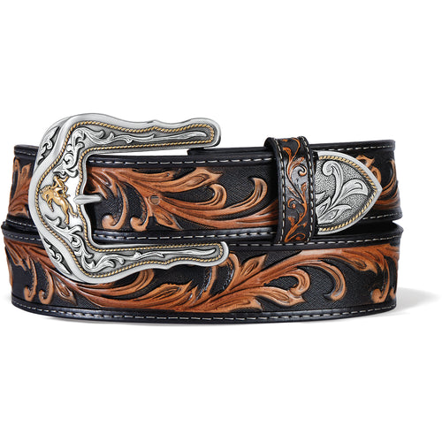 Pard's Western Shop Tony Lama Black/Tan Floral Tooled Westerly Ride Belt