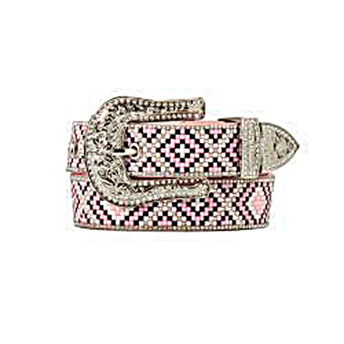 Pard's Western Shop Angel Ranch Girls Pink/White/Black Resin Beaded Belt with Silver Buckle