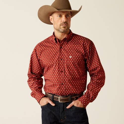 Pard's Western Shop Ariat Pax Classic Fit Burgundy Diamond Print Button-Down Shirt for Men