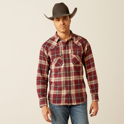 Pard's Western Shop Ariat Red/Tan Plaid Harlee Flannel Retro Western Snap Shirt for Men