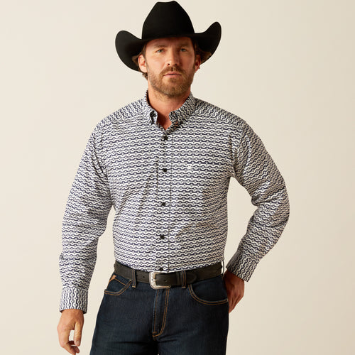 Pard's Western Shop Ariat Patton Classic Fit Black & White Geometric Print Button-Down Shirt for Men