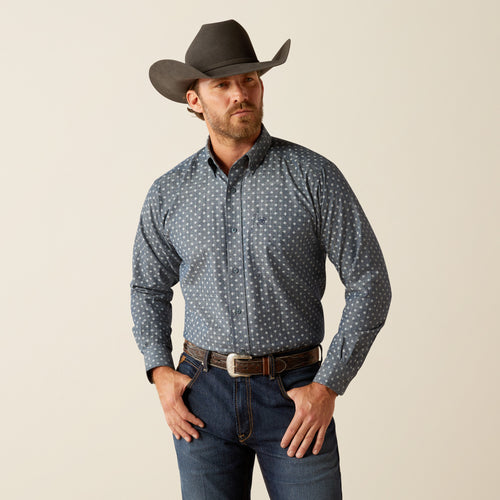 Pard's Western Shop Ariat Chip Classic Fit Chambray Blue Print Button-Down Shirt for Men