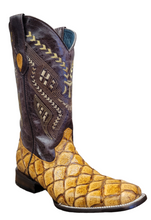 Pard's Western Shop Ferrini "Bronco" Cigar Pirarucu Print Wide Square Toe Boots for Men