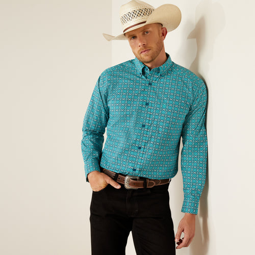 Pard's Western shop Ariat Jordy Classic Fit Turquoise Print Button-Down Shirt for Men