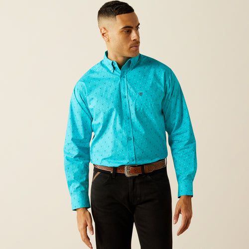 Pard's Western Shop Ariat Willke Classic Fit Turquoise Steer Skull Print Button-Down Shirt for Men